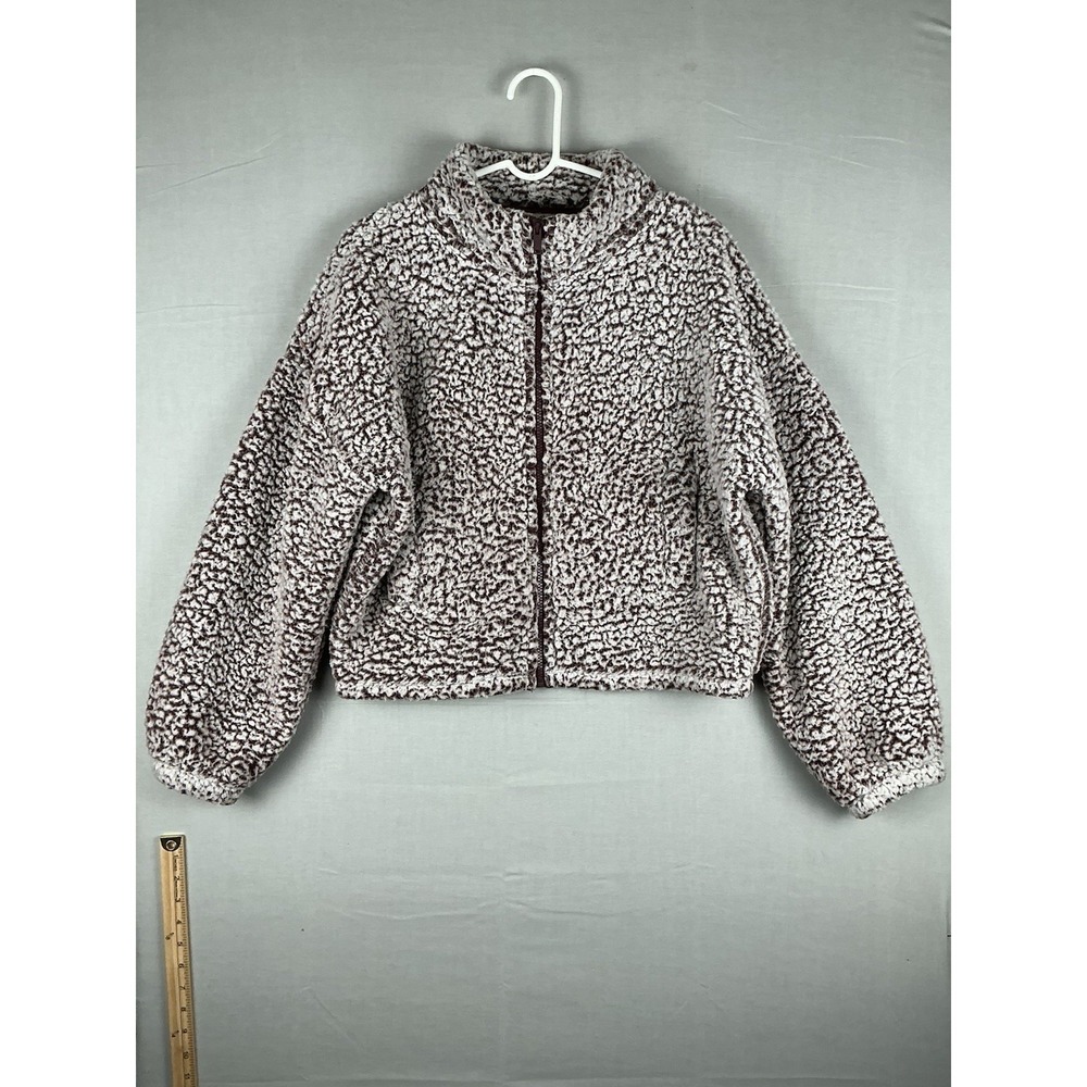 Express One Eleven Womens Sherpa Fleece Jacket Medium Brown Cream Full Zip